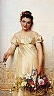Holding Paintings - A Young Lady Holding A Basket Of Flowers by Giovanni Costa